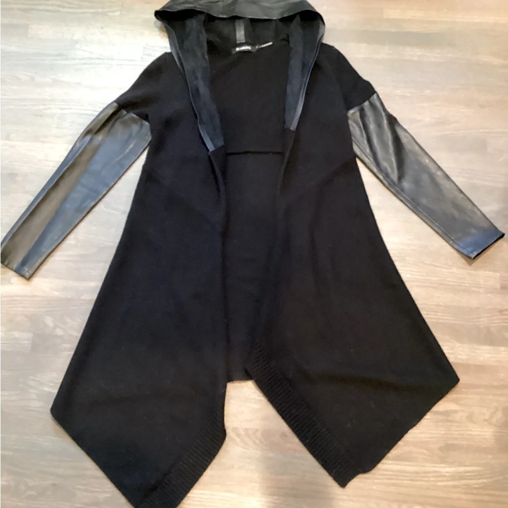 SOLD! BlankNY Black Vegan Leather and Cotton Cardigan Jacket - Picture 1 of 3